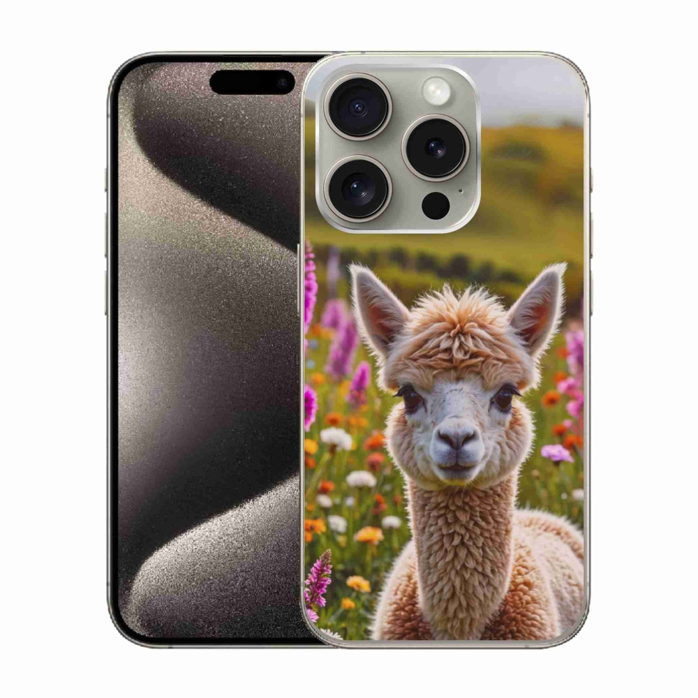 Gelový kryt mmCase na iPhone 15 Pro - lama na louce