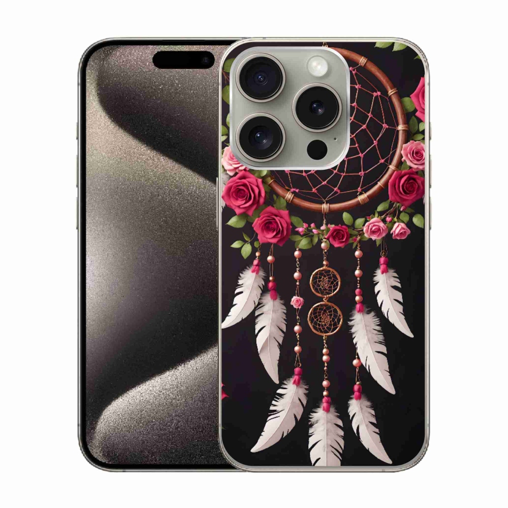 Gelový kryt mmCase na iPhone 15 Pro - lapač snů s růžemi