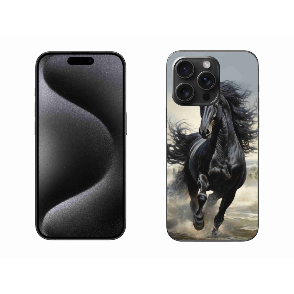 Gelový kryt mmCase na iPhone 15 Pro Max - běžící černý kůň