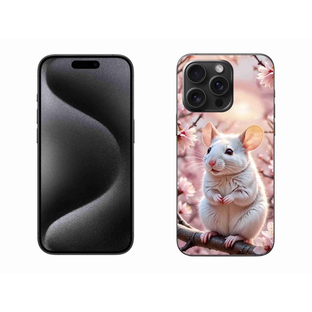 Gelový kryt mmCase na iPhone 15 Pro Max - bílá myš na větvi