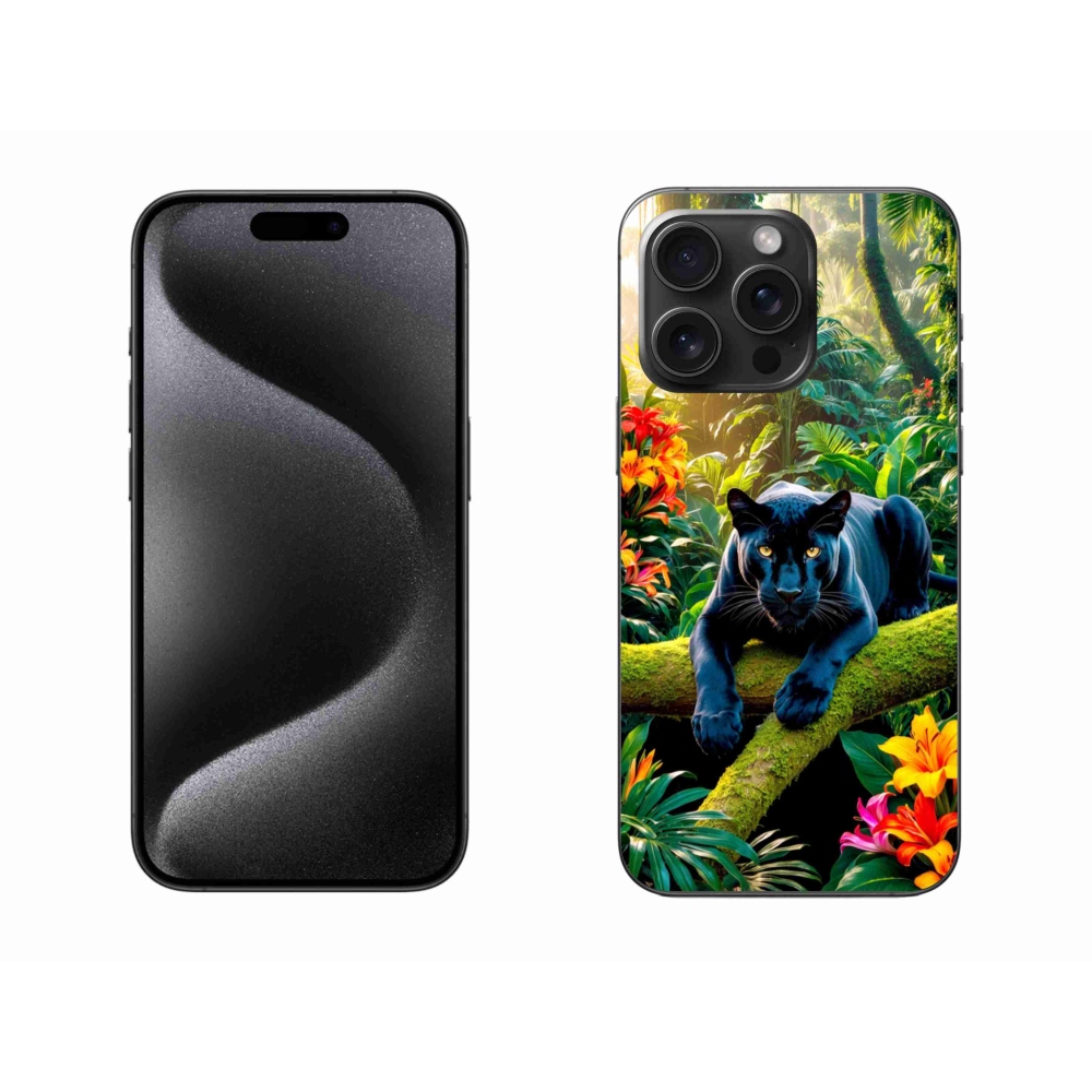 Gelový kryt mmCase na iPhone 15 Pro Max - černý panter v džungli
