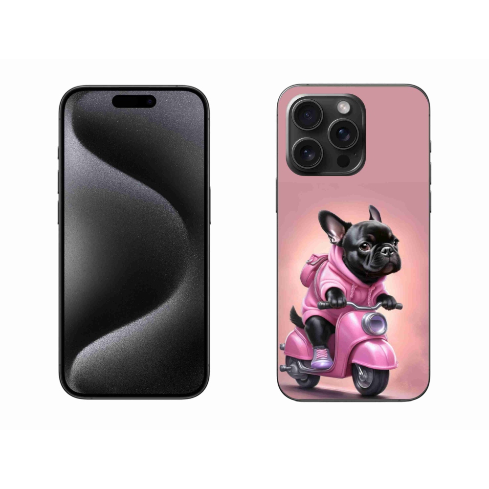 Gelový kryt mmCase na iPhone 15 Pro Max - francouzský buldoček na skútru