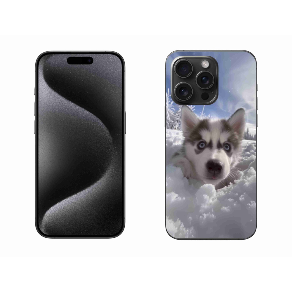 Gelový kryt mmCase na iPhone 15 Pro Max - husky ve sněhu