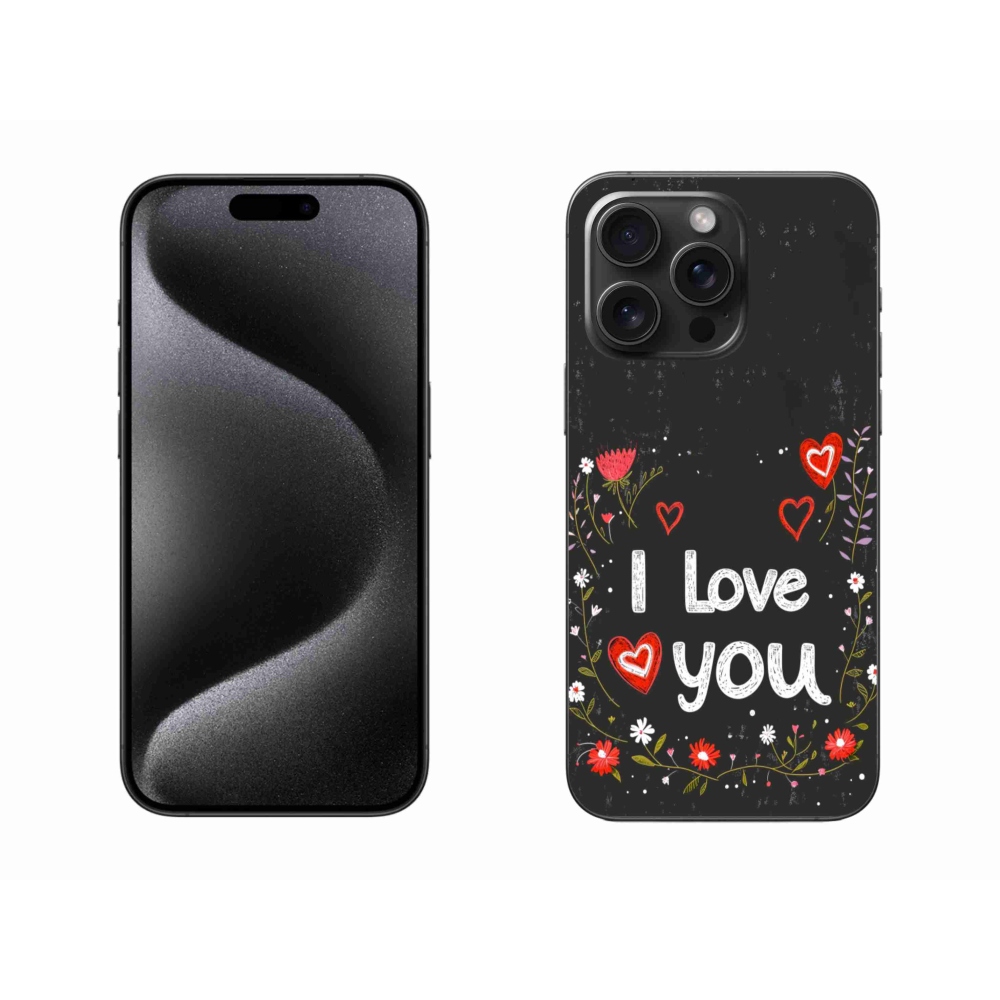 Gelový kryt mmCase na iPhone 15 Pro Max - I love you černé pozadí