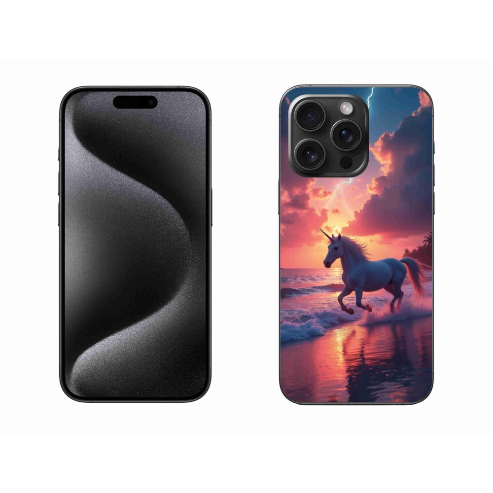 Gelový kryt mmCase na iPhone 15 Pro Max - jednorožec na pláži