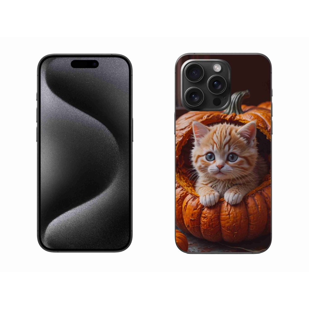 Gelový kryt mmCase na iPhone 15 Pro Max - kotě a dýně 2