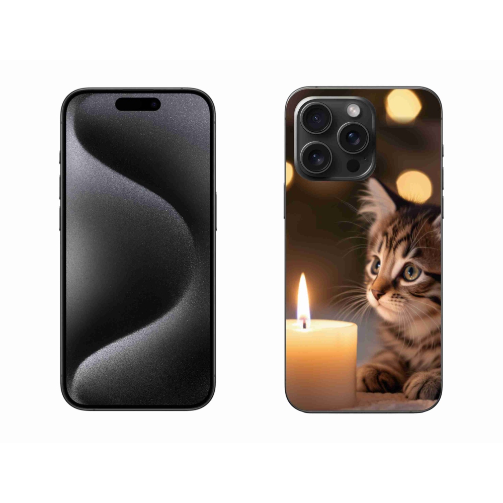 Gelový kryt mmCase na iPhone 15 Pro Max - kotě a svíčka