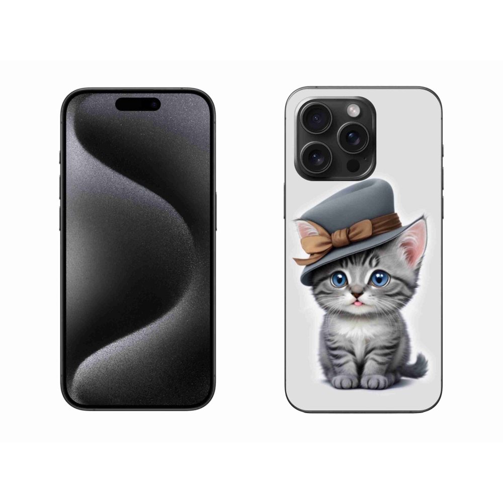 Gelový kryt mmCase na iPhone 15 Pro Max - kotě s kloboukem