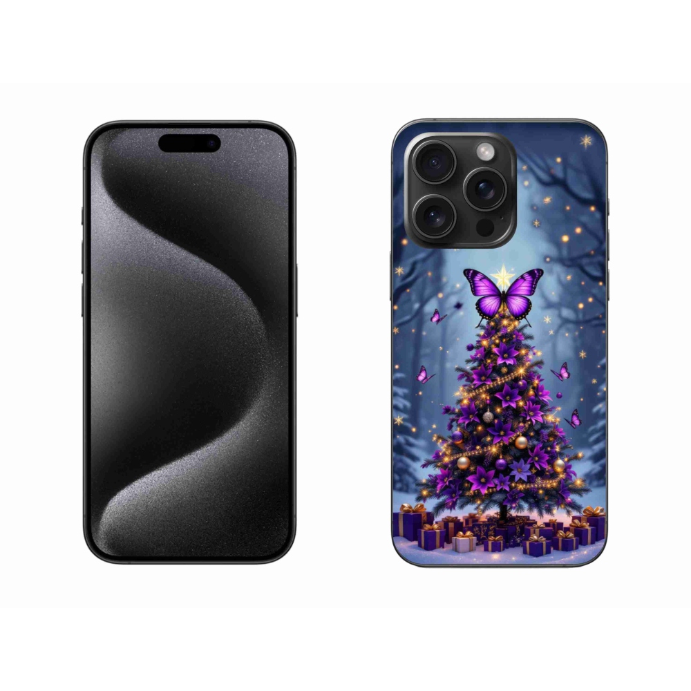 Gelový kryt mmCase na iPhone 15 Pro Max - motýlí vánoční stromek