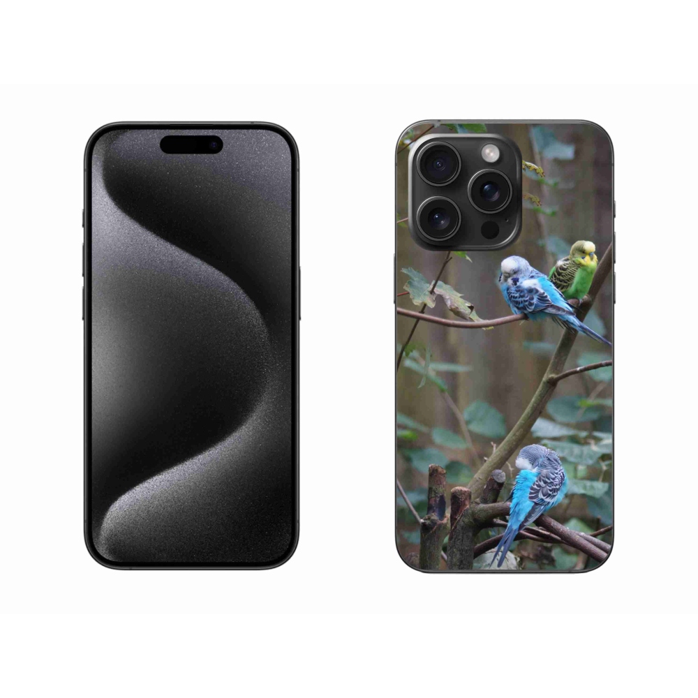 Gelový kryt mmCase na iPhone 15 Pro Max - papoušci na větvi