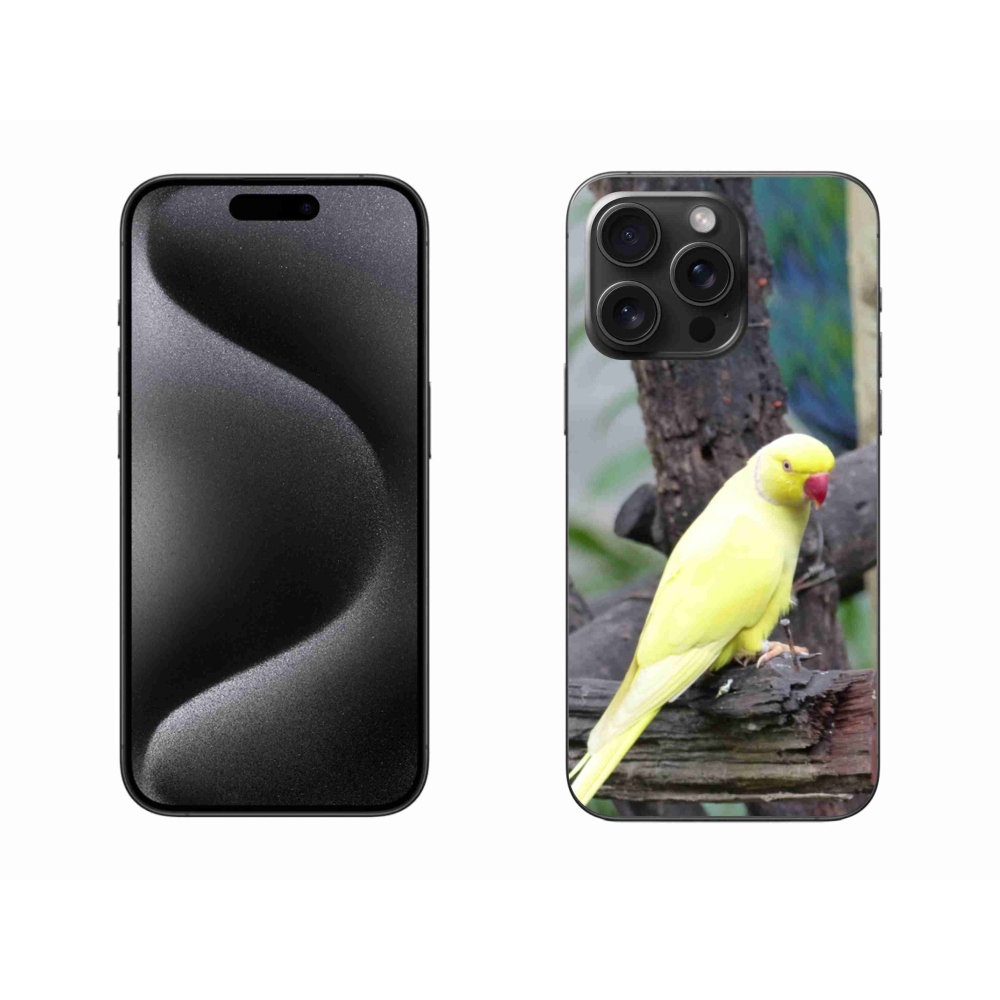 Gelový kryt mmCase na iPhone 15 Pro Max - papoušek alexandr žlutý