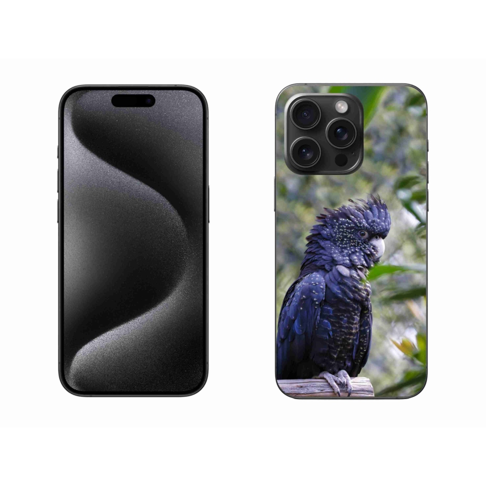 Gelový kryt mmCase na iPhone 15 Pro Max - papoušek kakadu černý