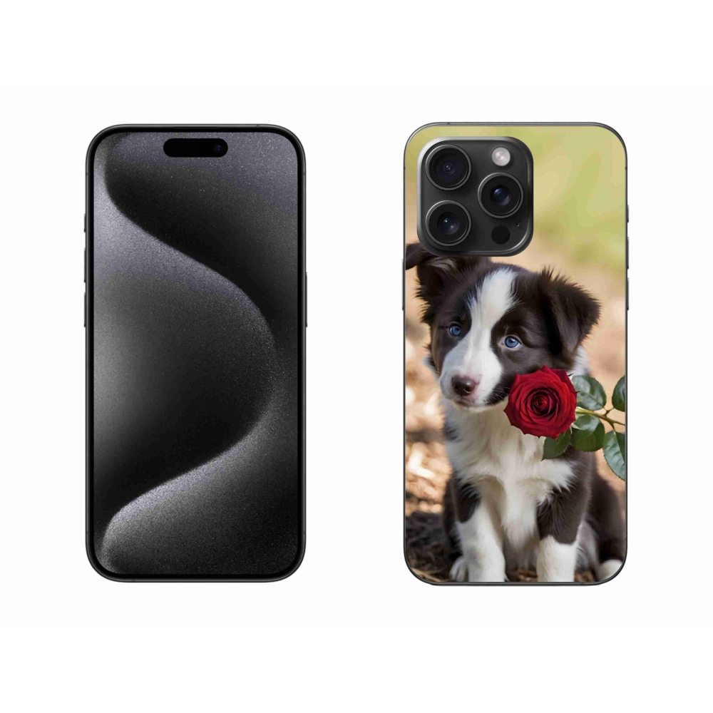 Gelový kryt mmCase na iPhone 15 Pro Max - roztomilá border kolie s růží