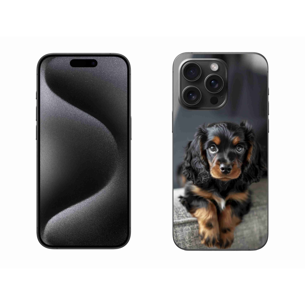 Gelový kryt mmCase na iPhone 15 Pro Max - roztomilý dlouhosrstý jezevčík