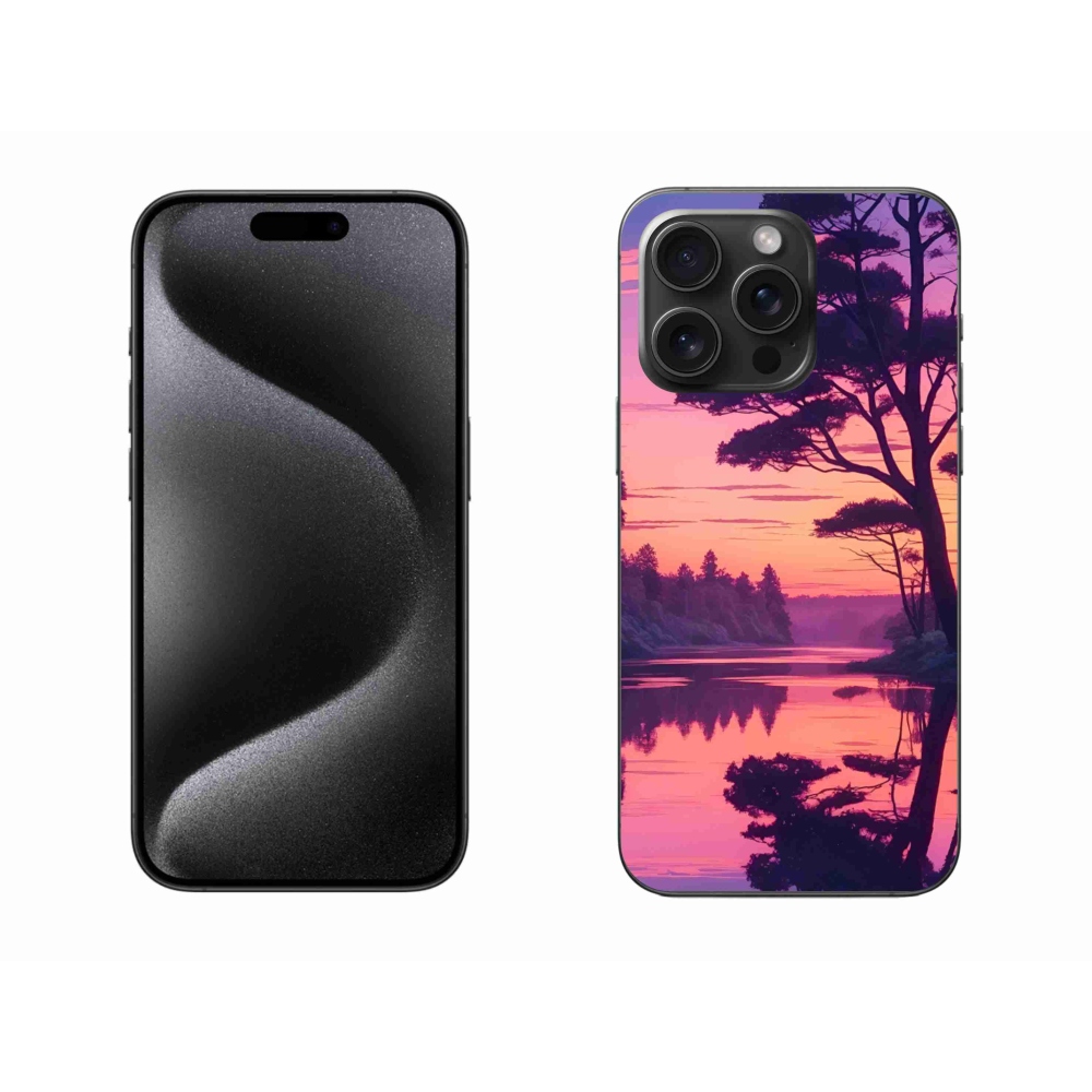 Gelový kryt mmCase na iPhone 15 Pro Max - západ slunce nad jezerem