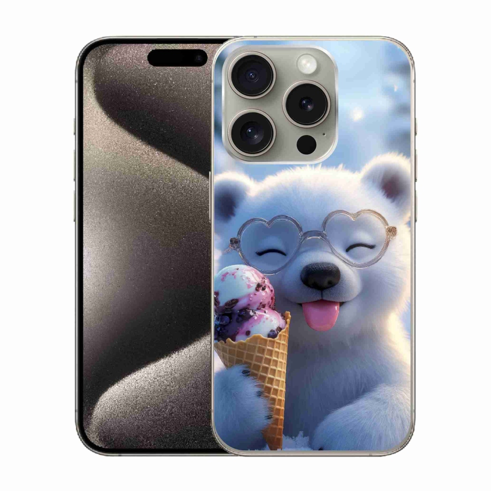 Gelový kryt mmCase na iPhone 15 Pro - medvídek se zmrzlinou