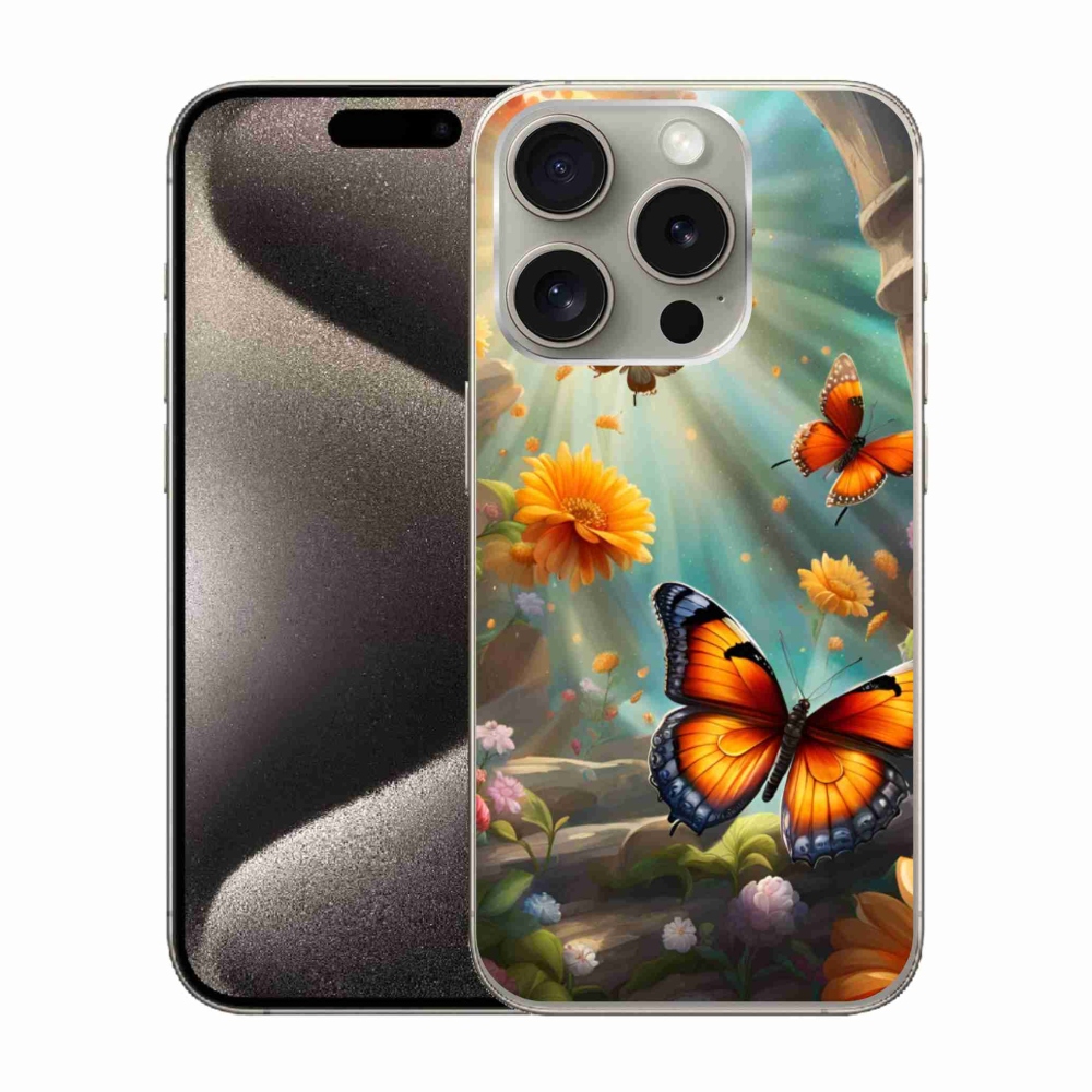 Gelový kryt mmCase na iPhone 15 Pro - motýlí zahrada 2