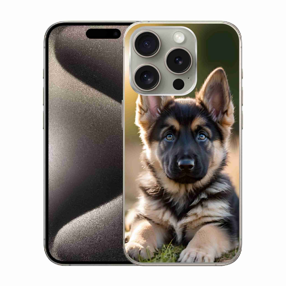 Gelový kryt mmCase na iPhone 15 Pro - německý ovčák v přírodě
