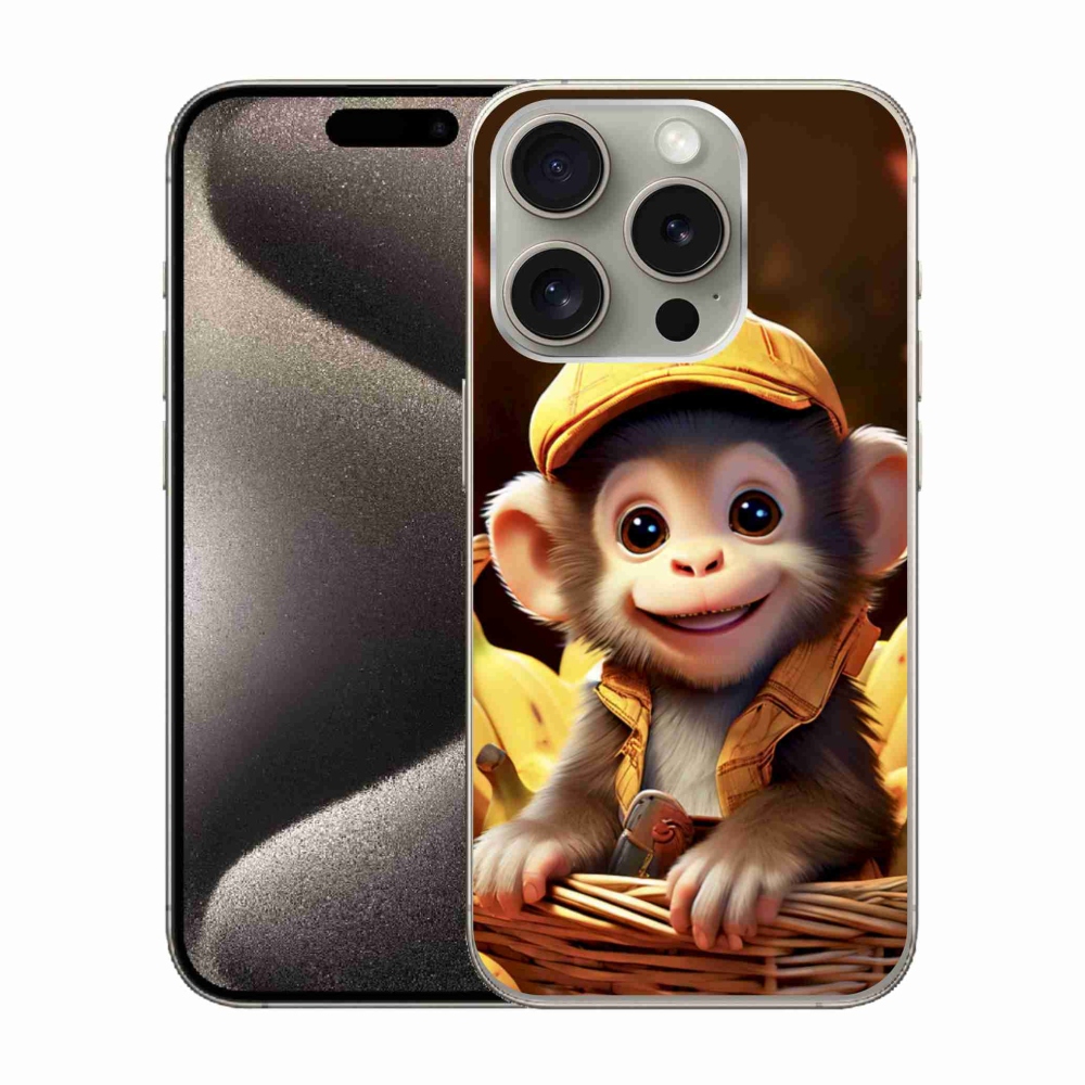 Gelový kryt mmCase na iPhone 15 Pro - opice v košíku