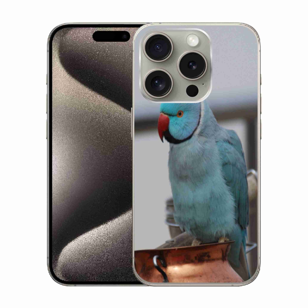 Gelový kryt mmCase na iPhone 15 Pro - papoušek alexandr modrý
