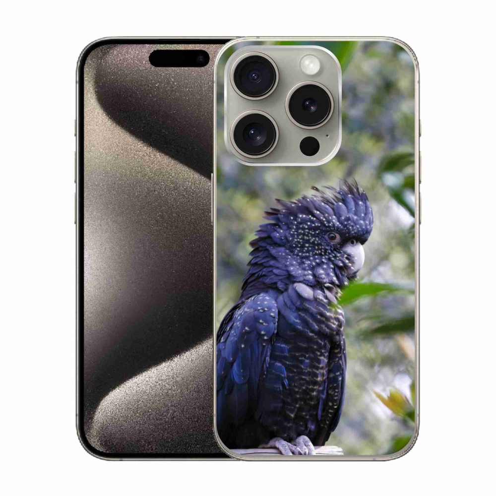 Gelový kryt mmCase na iPhone 15 Pro - papoušek kakadu černý