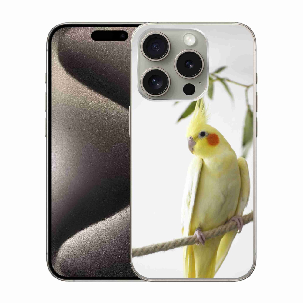 Gelový kryt mmCase na iPhone 15 Pro - papoušek korela chocholatá