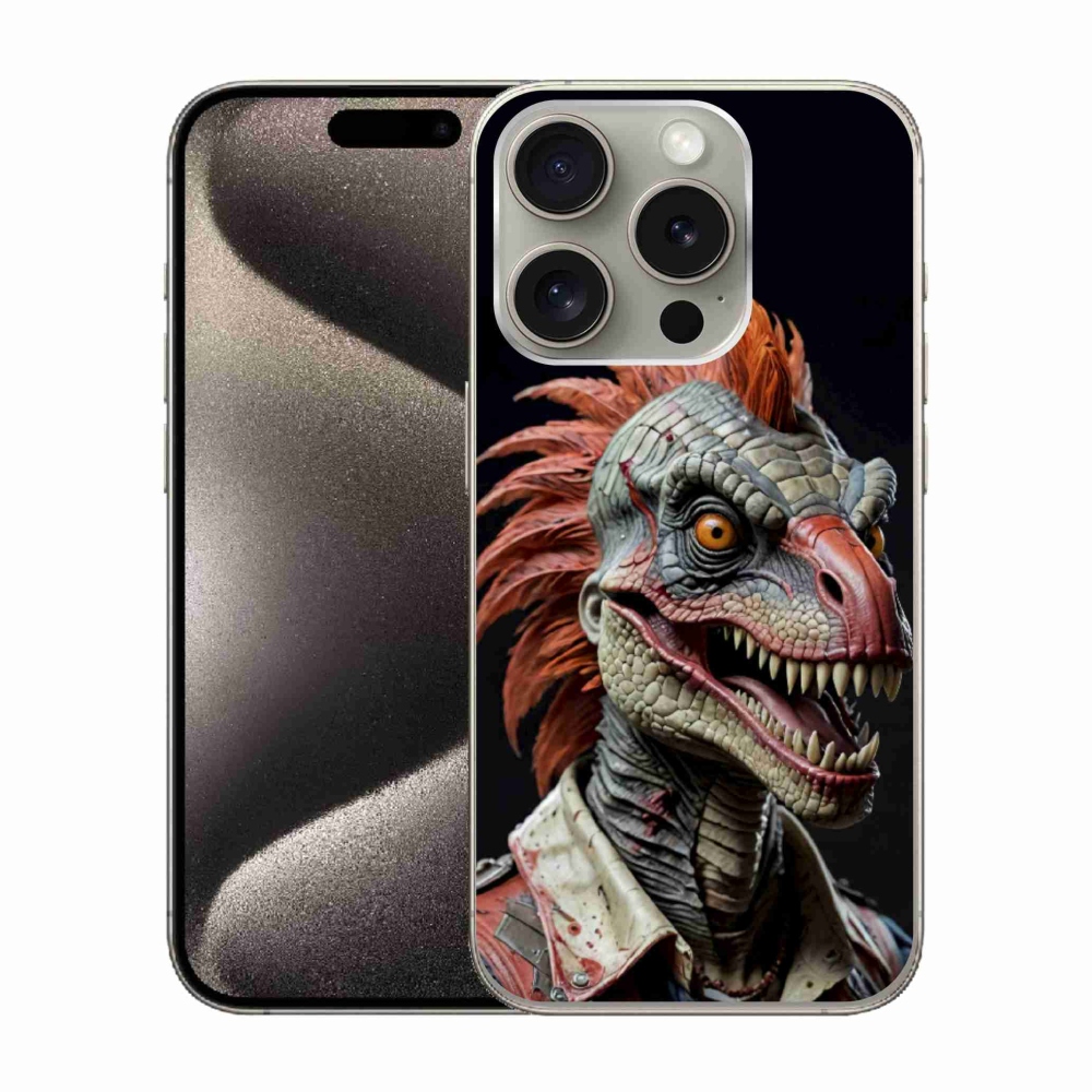 Gelový kryt mmCase na iPhone 15 Pro - punk dinosaurus