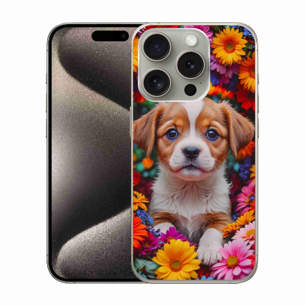 Gelový kryt mmCase na iPhone 15 Pro - roztomilé štěně