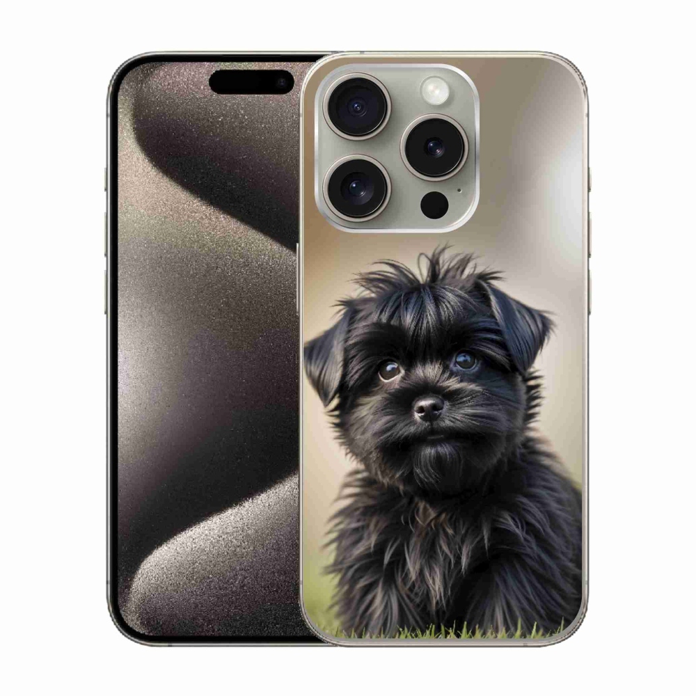 Gelový kryt mmCase na iPhone 15 Pro - roztomilý černý pejsek