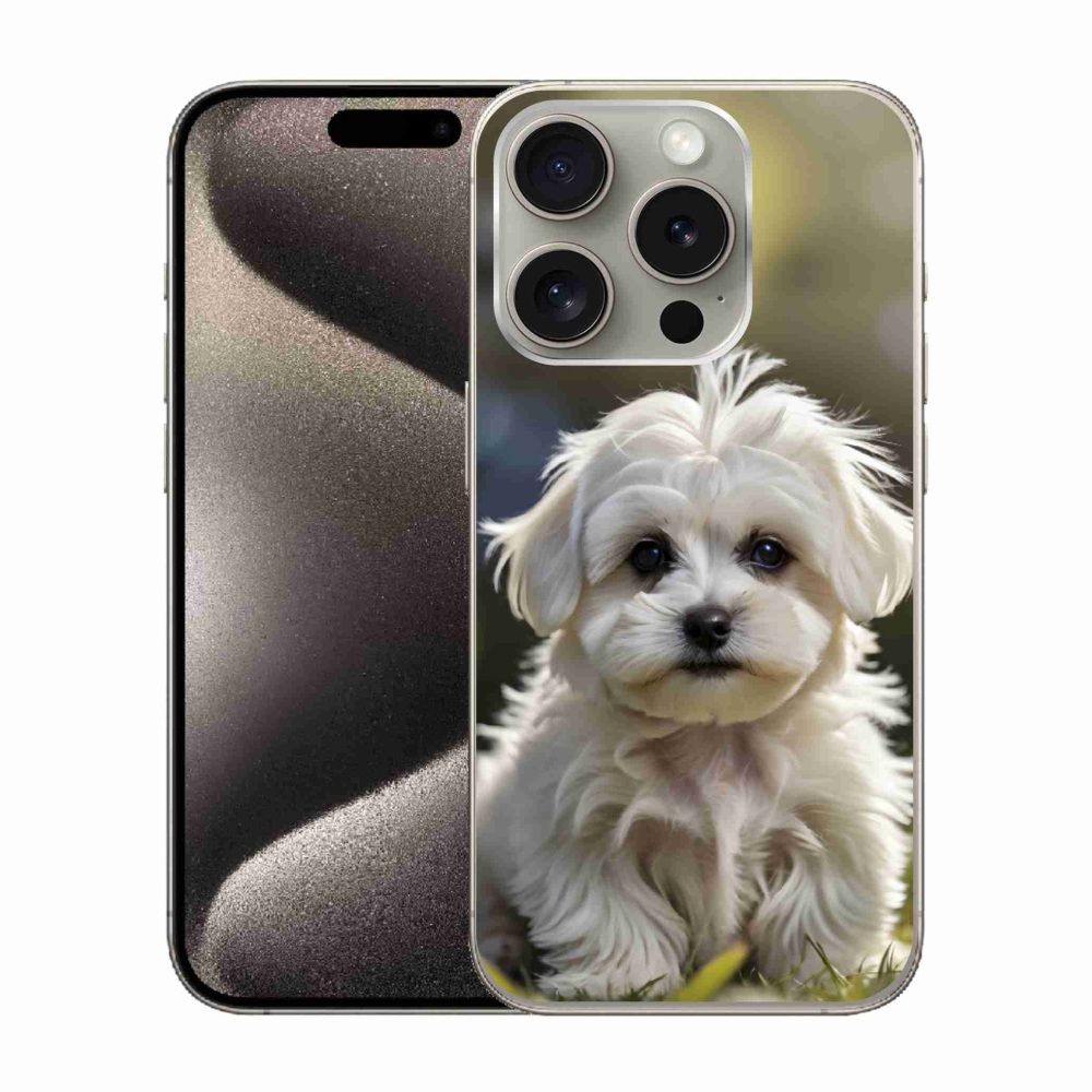 Gelový kryt mmCase na iPhone 15 Pro - roztomilý maltézský psík