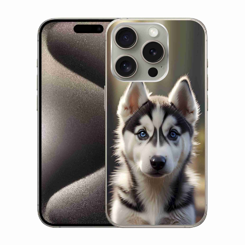 Gelový kryt mmCase na iPhone 15 Pro - roztomilý sibiřský husky