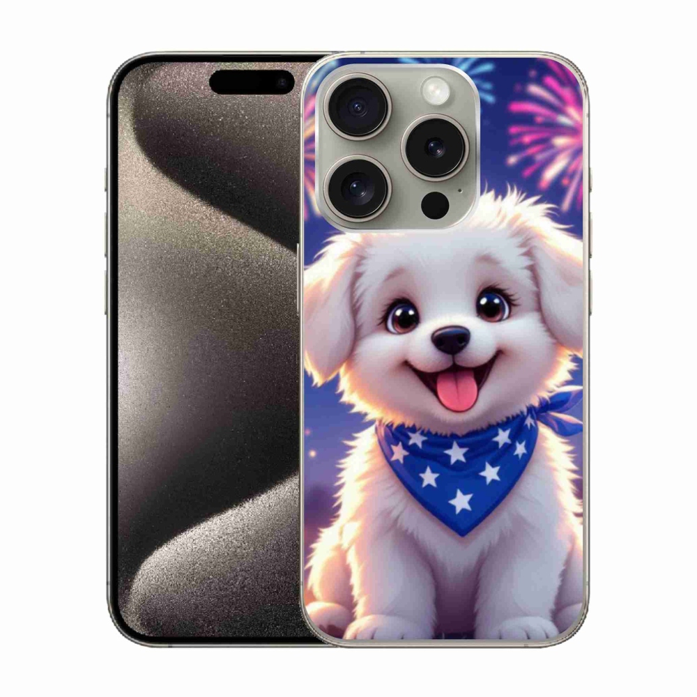 Gelový kryt mmCase na iPhone 15 Pro - slavnostní štěně