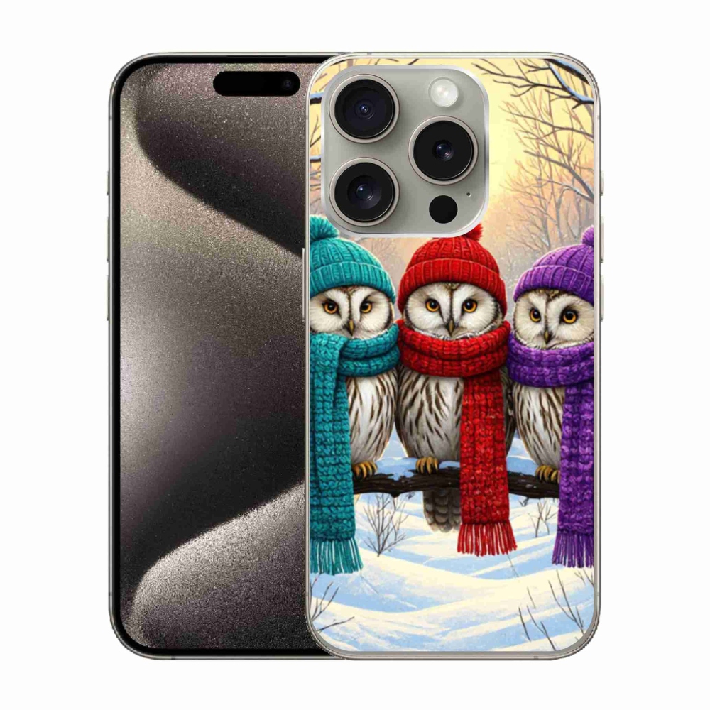 Gelový kryt mmCase na iPhone 15 Pro - soví přátelé