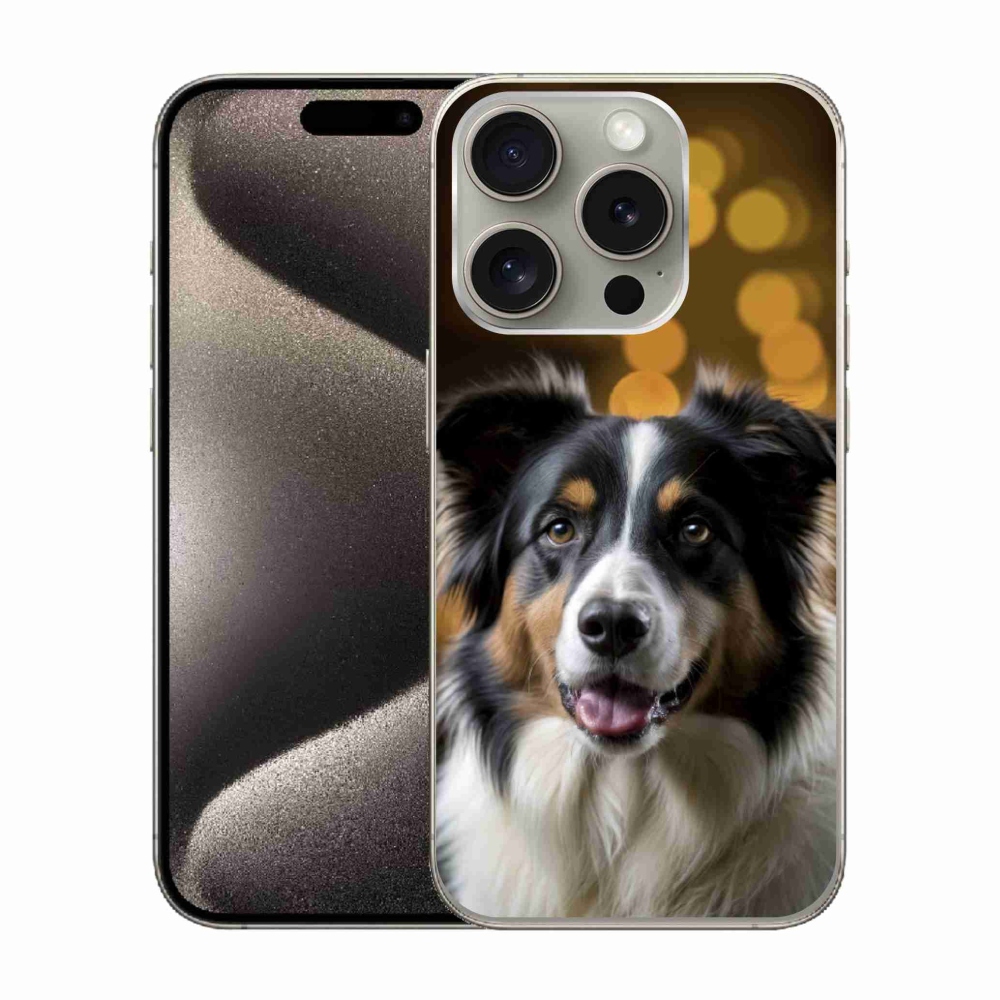 Gelový kryt mmCase na iPhone 15 Pro - usměvavý australský ovčák