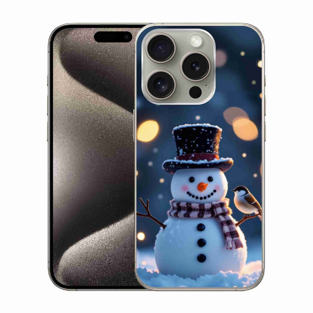 Gelový kryt mmCase na iPhone 15 Pro - vánoční sněhulák