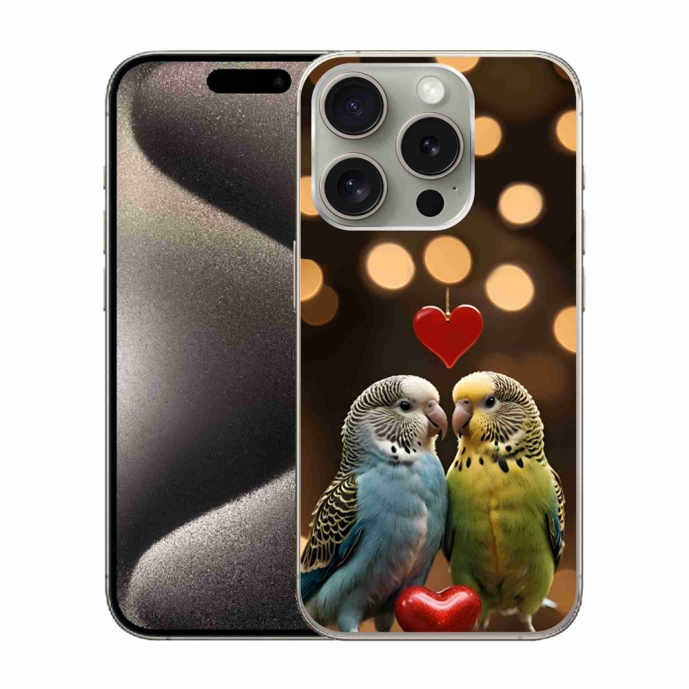 Gelový kryt mmCase na iPhone 15 Pro - zamilovaní papoušci