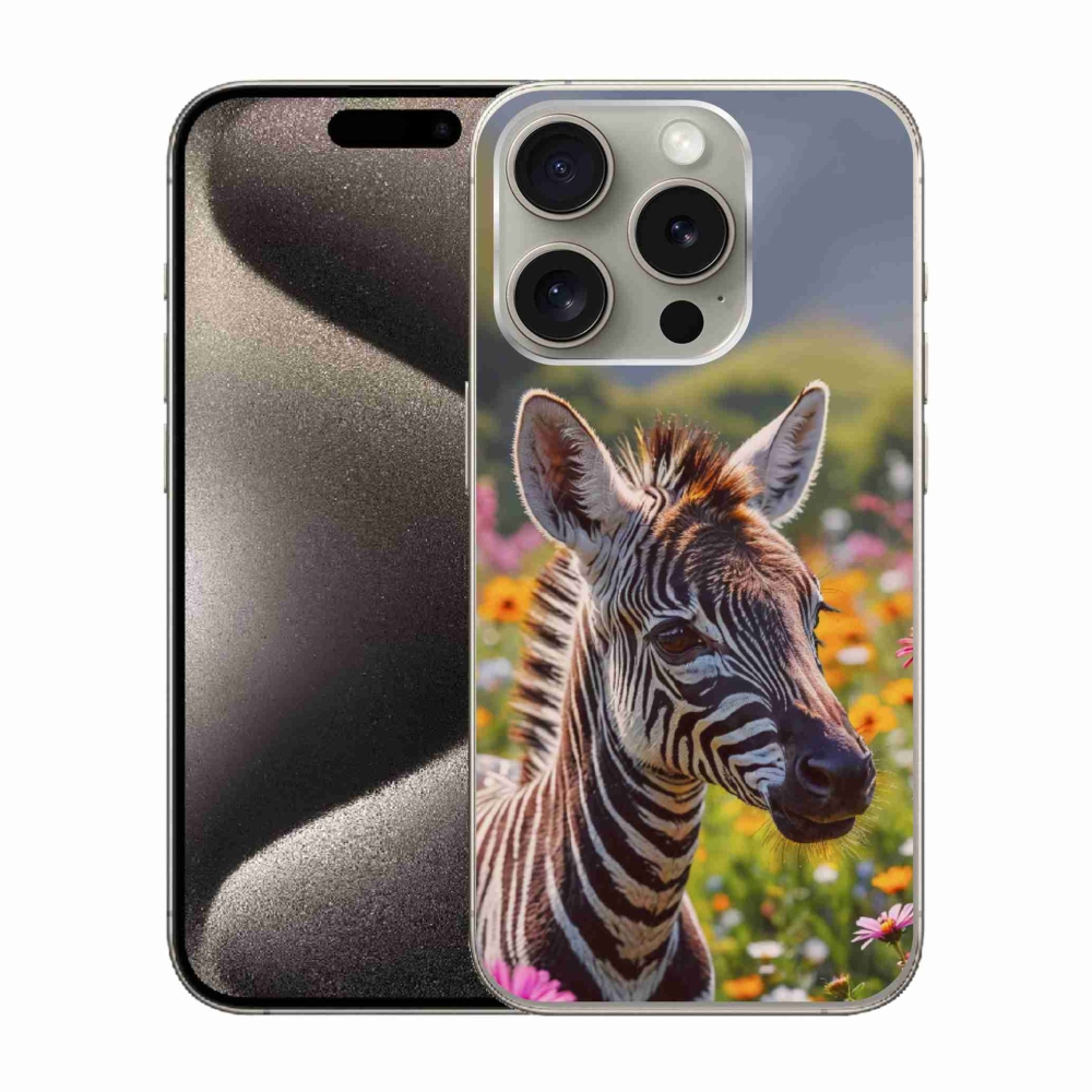 Gelový kryt mmCase na iPhone 15 Pro - zebra na louce