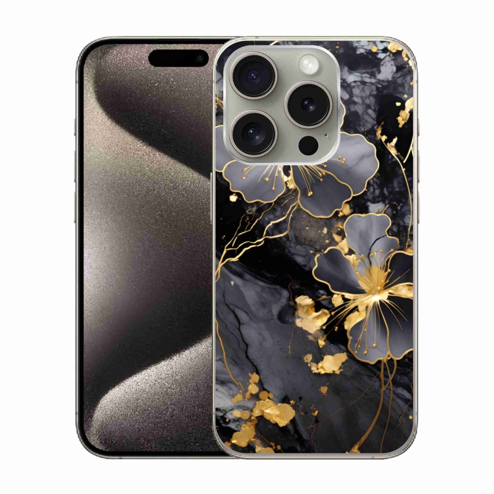 Gelový kryt mmCase na iPhone 15 Pro - zlaté květy