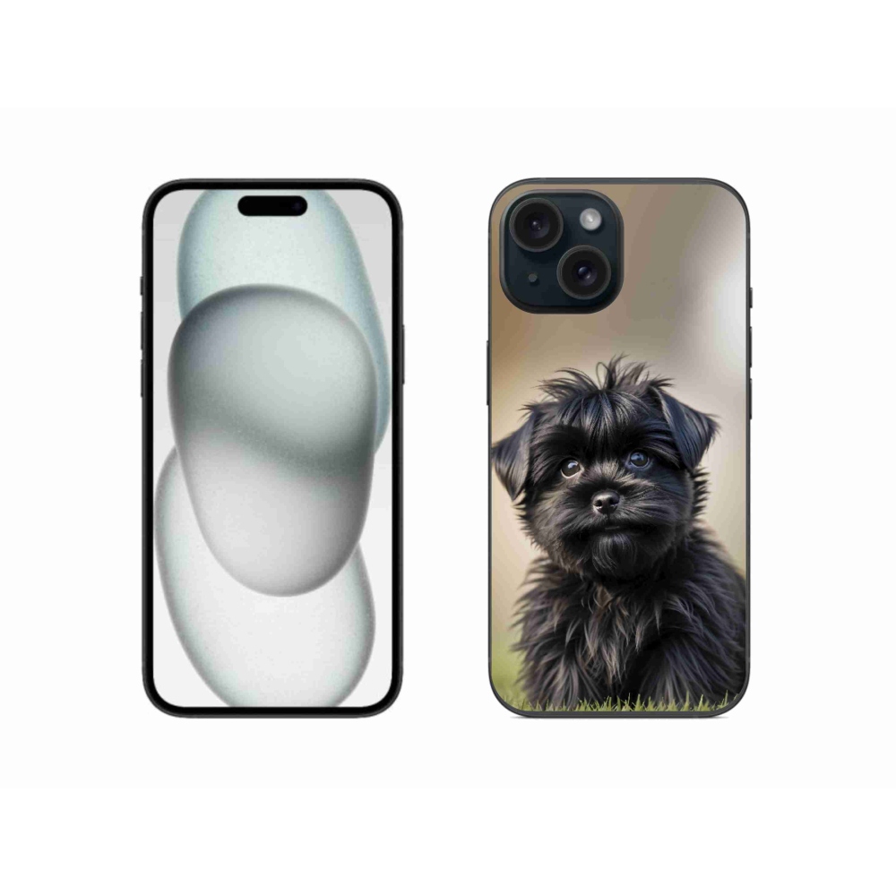 Gelový kryt mmCase na iPhone 15 - roztomilý černý pejsek