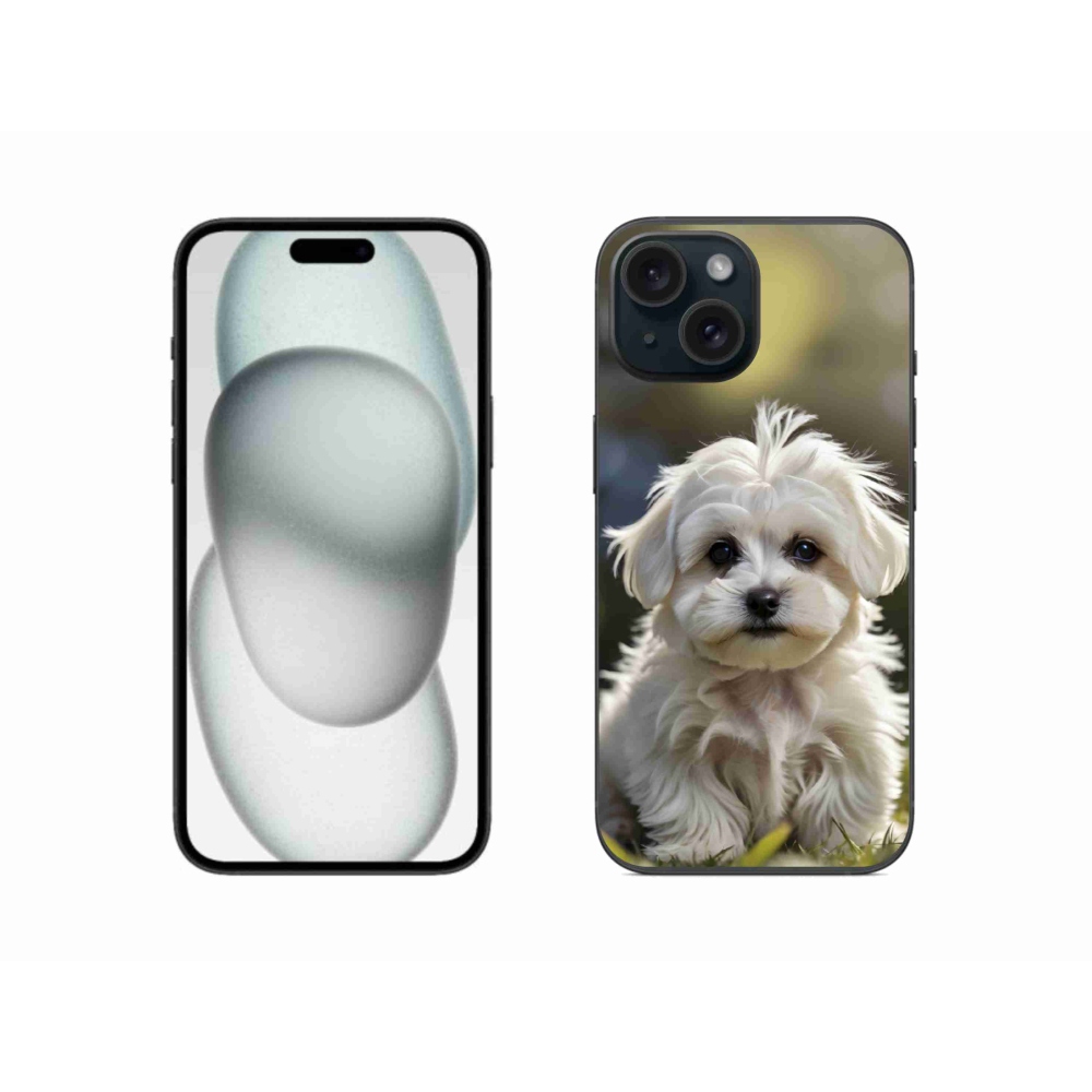 Gelový kryt mmCase na iPhone 15 - roztomilý maltézský psík