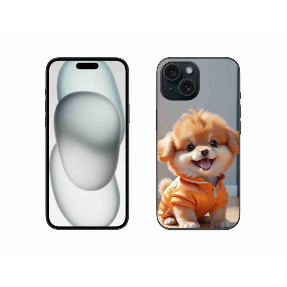 Gelový kryt mmCase na iPhone 15 - roztomilý pomeranian v mikině