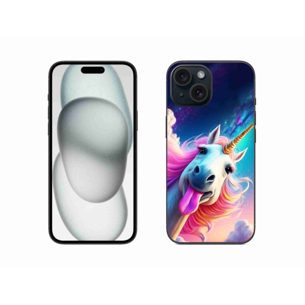 Gelový kryt mmCase na iPhone 15 - šílený jednorožec