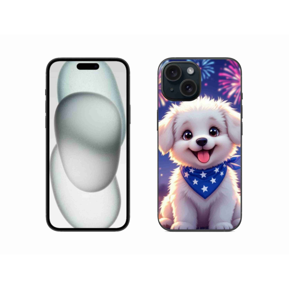 Gelový kryt mmCase na iPhone 15 - slavnostní štěně