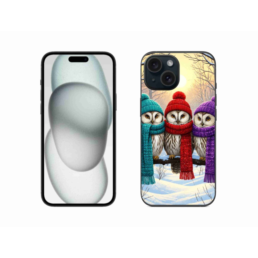 Gelový kryt mmCase na iPhone 15 - soví přátelé