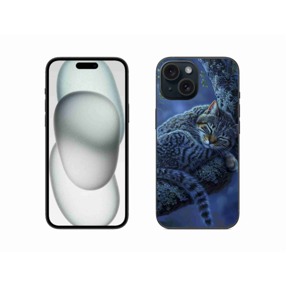 Gelový kryt mmCase na iPhone 15 - spící kočka