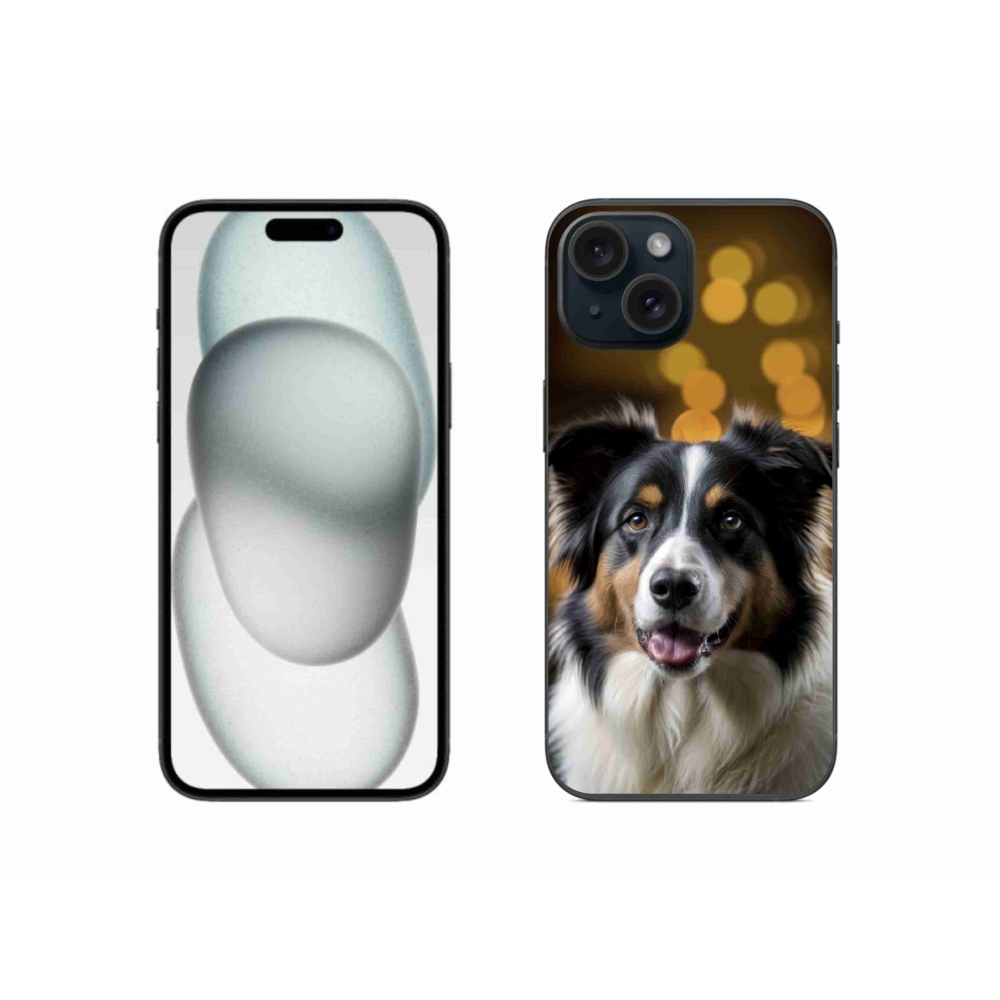 Gelový kryt mmCase na iPhone 15 - usměvavý australský ovčák