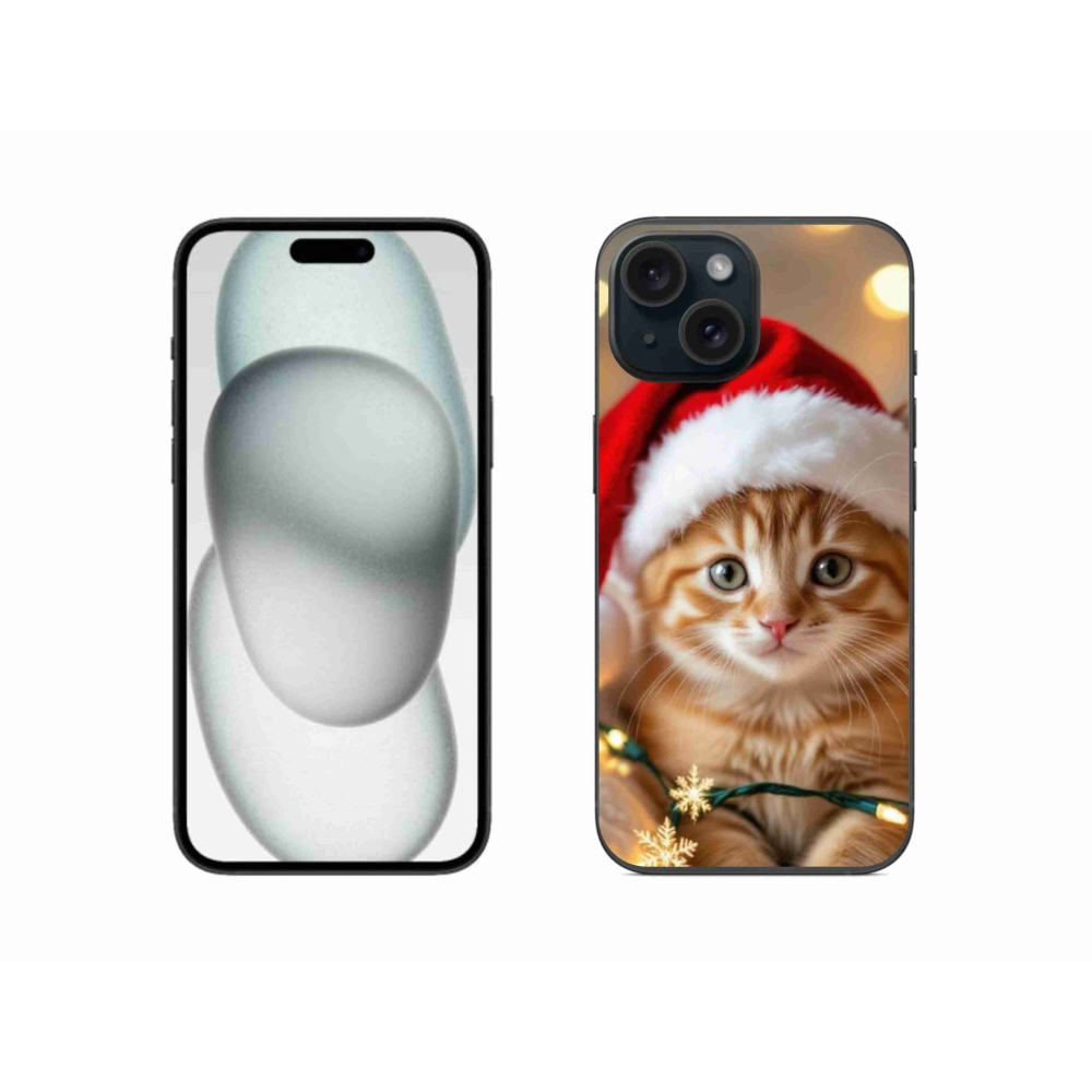 Gelový kryt mmCase na iPhone 15 - vánoční kotě