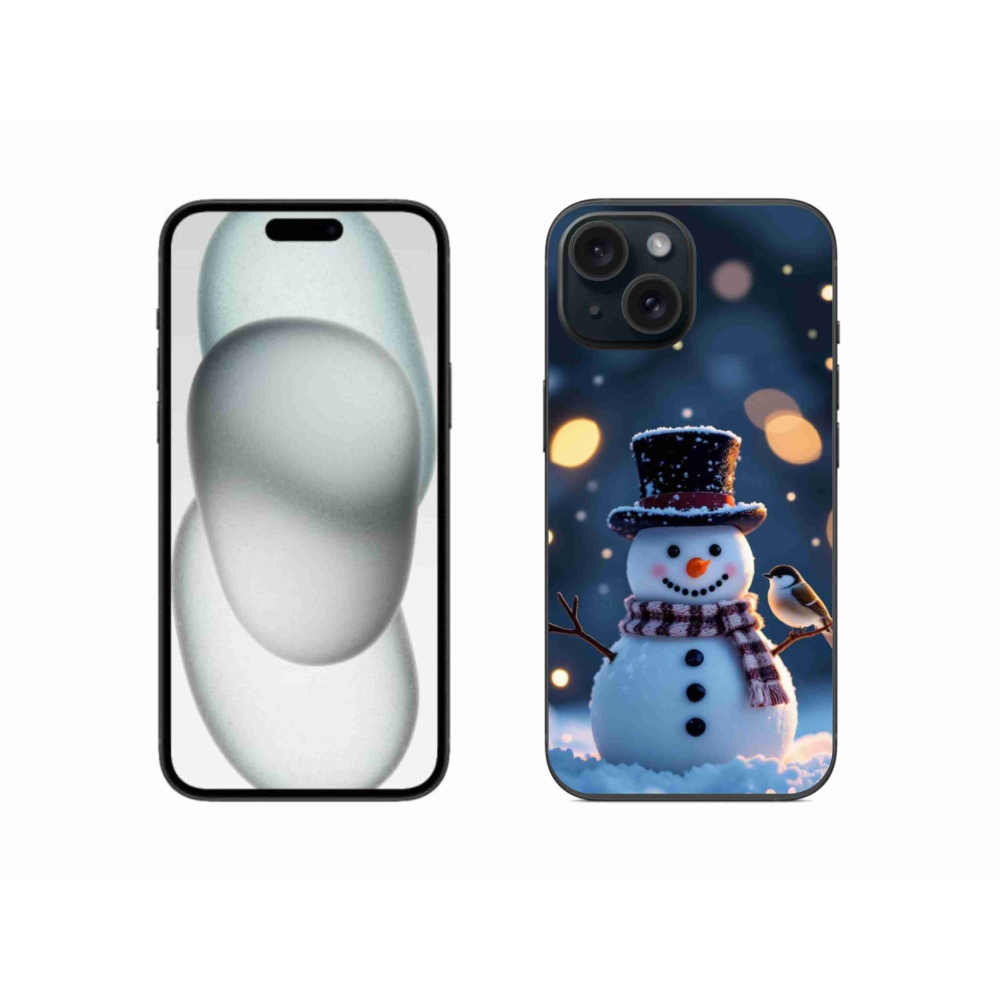 Gelový kryt mmCase na iPhone 15 - vánoční sněhulák