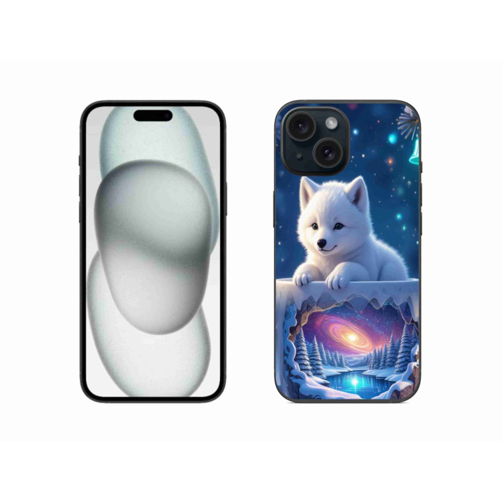 Gelový kryt mmCase na iPhone 15 - vánoční štěně