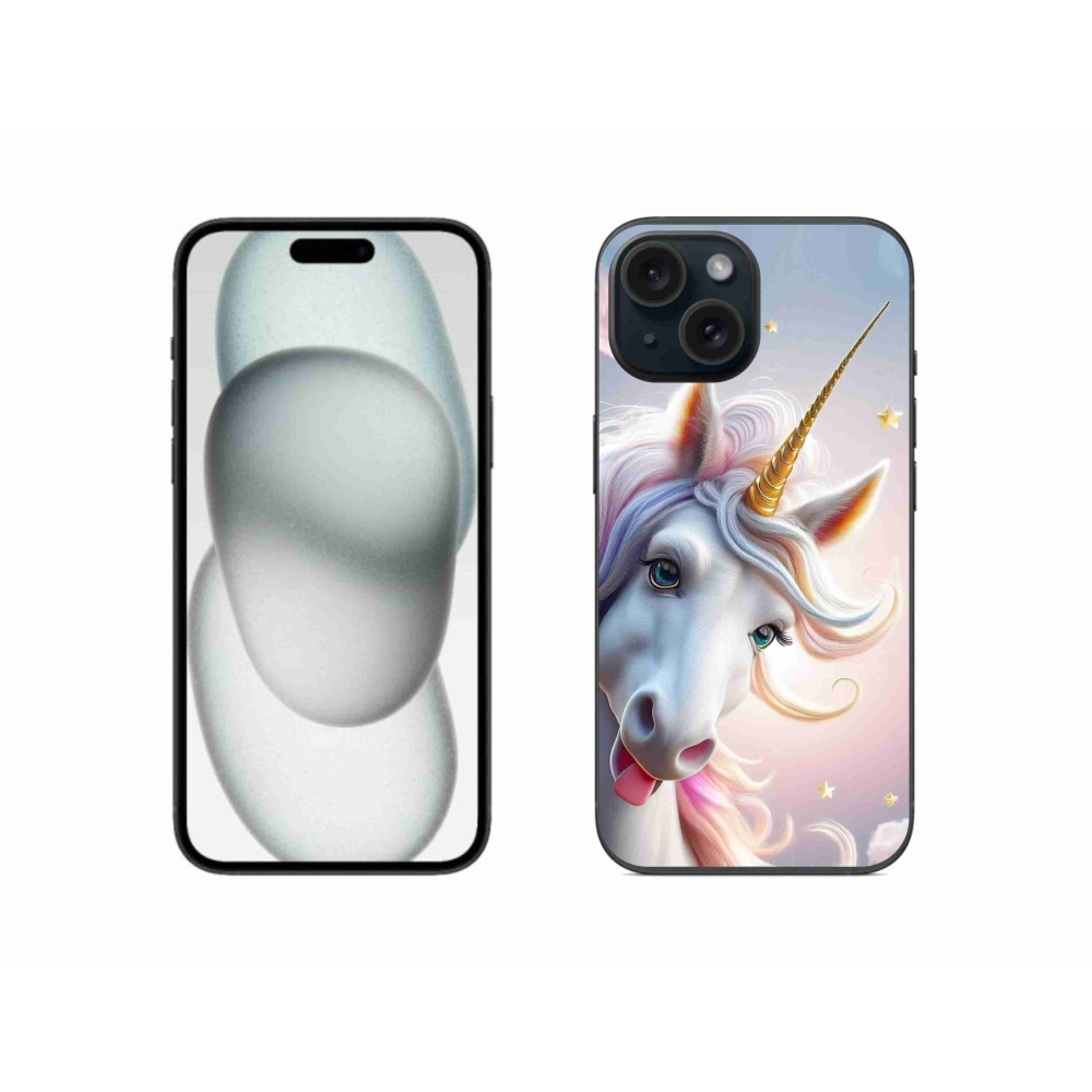 Gelový kryt mmCase na iPhone 15 - veselý jednorožec